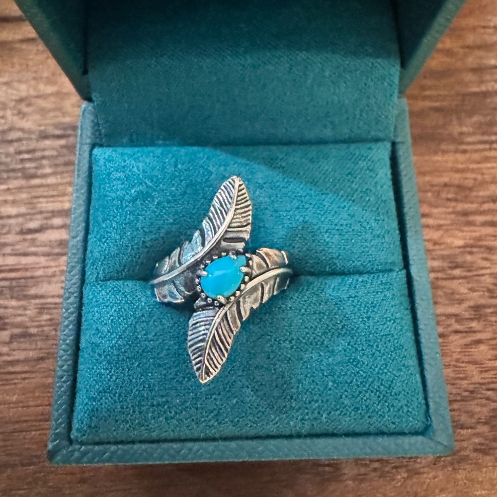 Silver Feather Ring with Turquoise Stone